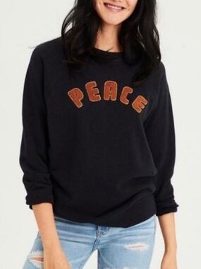 American Eagle Navy Blue "Peace" Embroidered Jegging Fit Sweatshirt Size Small